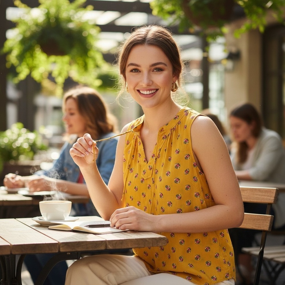 Women Shirt No Boundaries Size L Mixed Print Shabby Chic Golden yellow